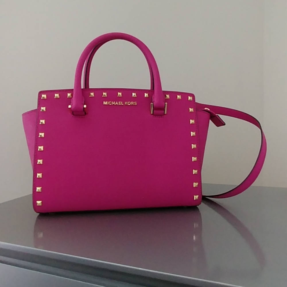 NWT MICHAEL KORS Studded Leather Satchel - Picture 2 of 8